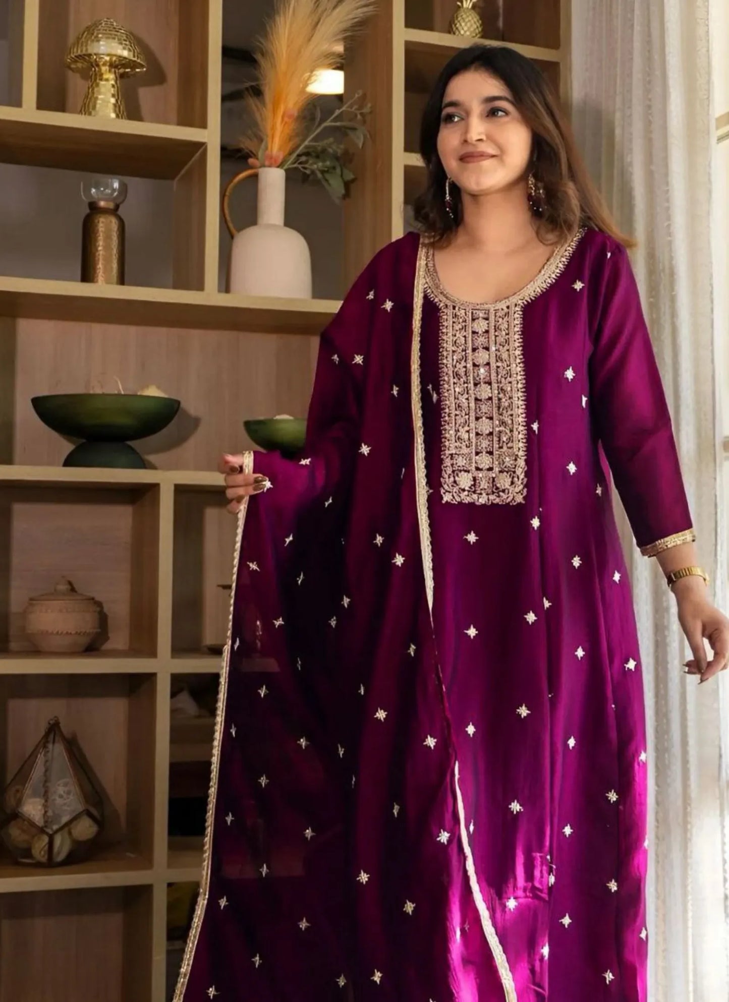Designer Vichitra Silk Anarkali Kurti Purple