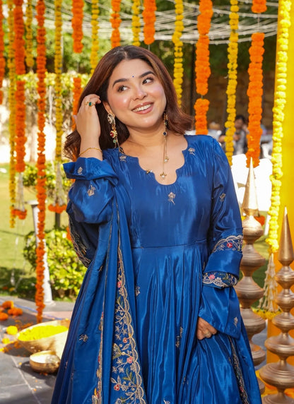 Blue Heavy Silk Anarkali Suit