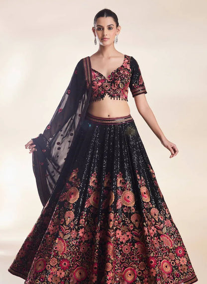Premium Faux Georgette Lehenga Black