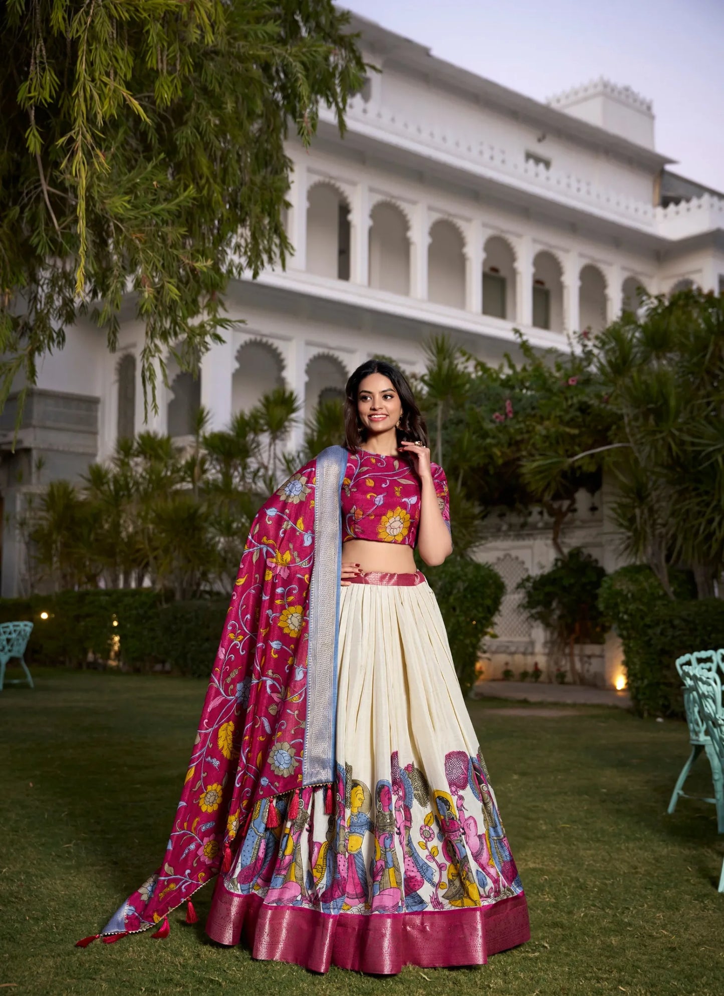 Beautiful Tusser Silk Lehenga Choli White