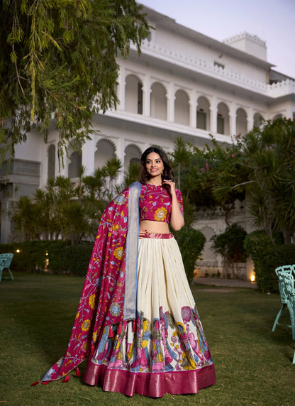 Beautiful Tusser Silk Lehenga Choli White