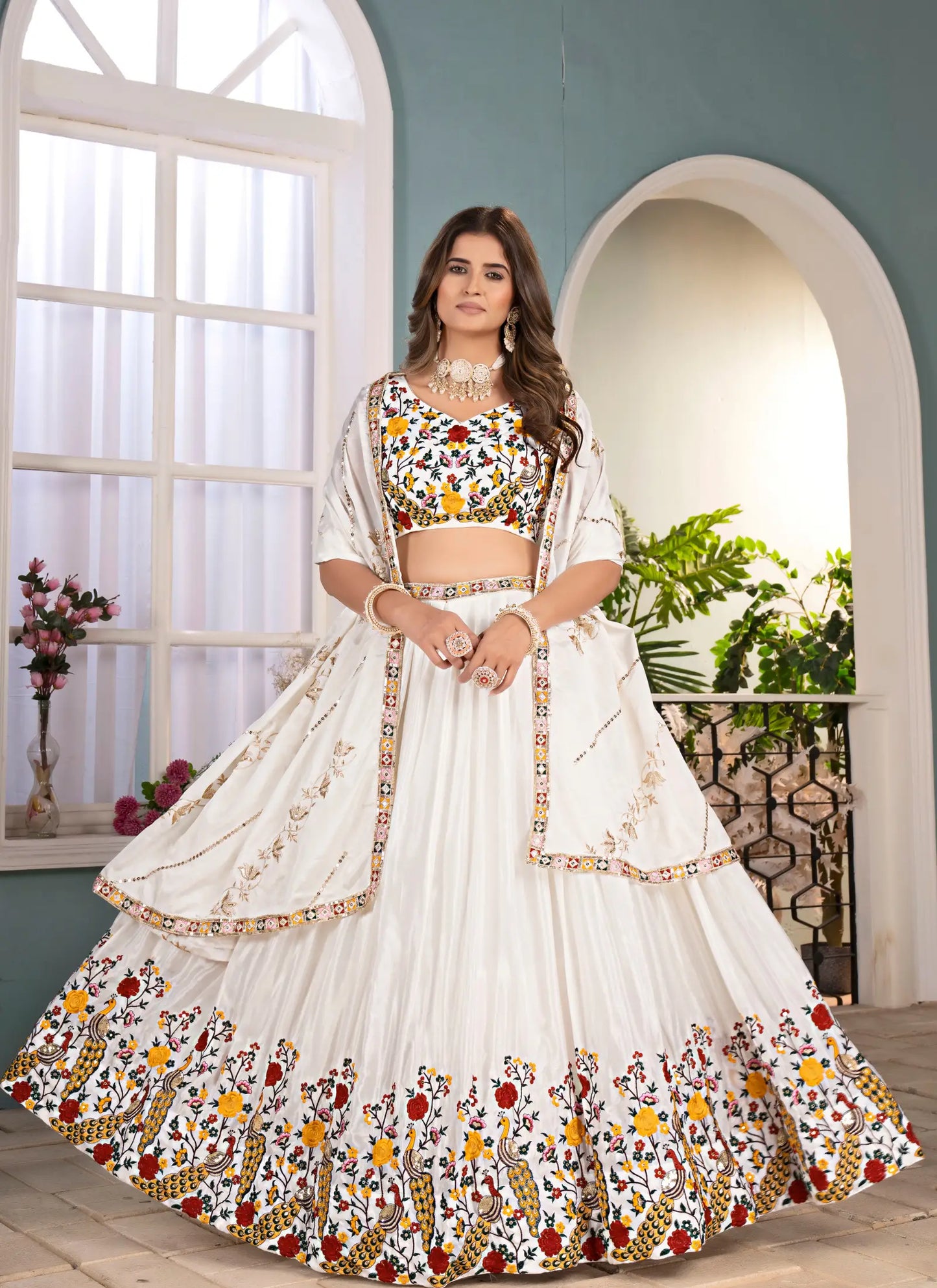 Tradition Embroidery Lehenga Choli White