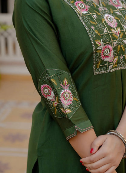 Green Pure Viscose Designer Kurta Set