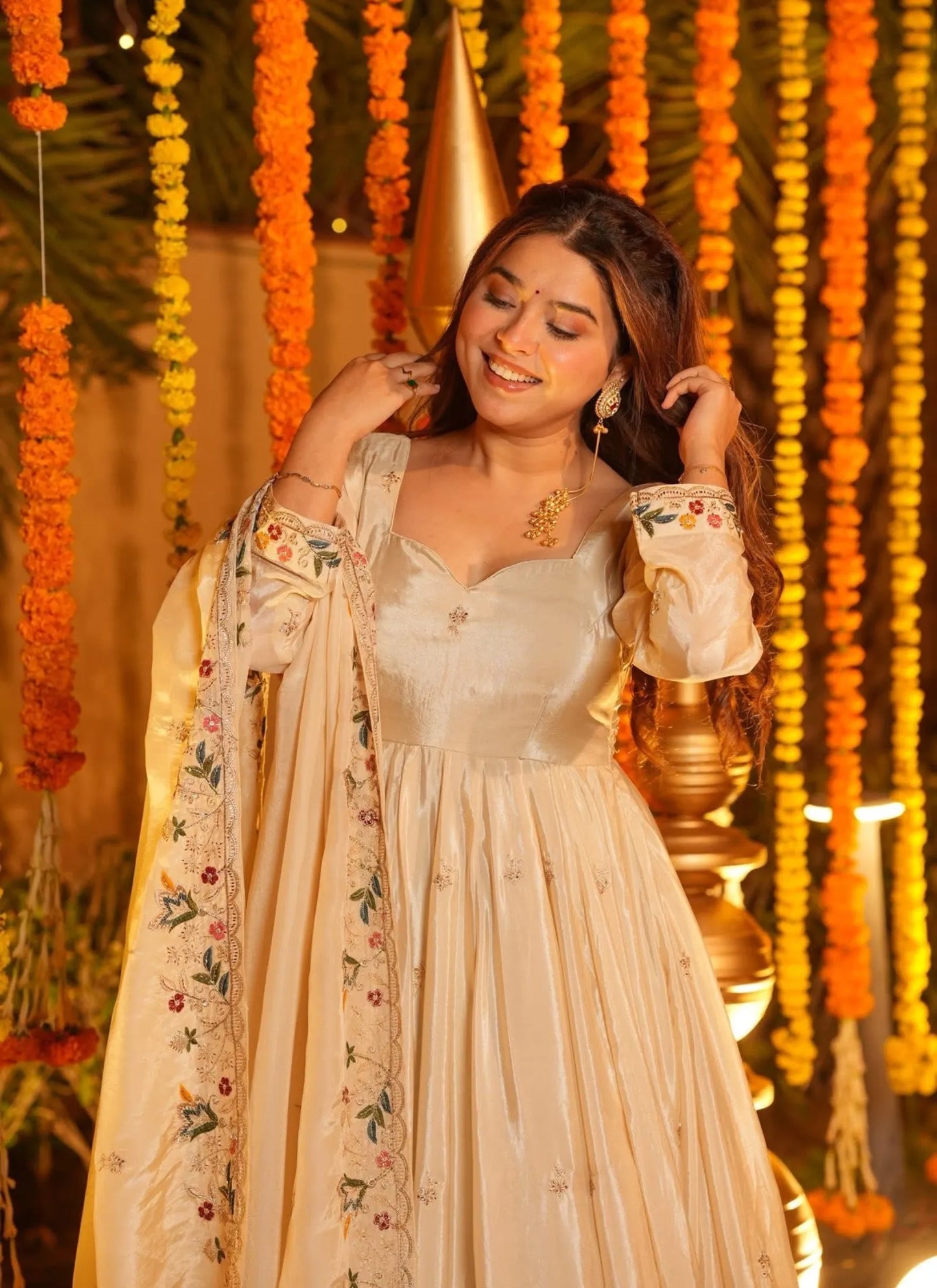 Off-White Heavy Silk Anarkali Suit