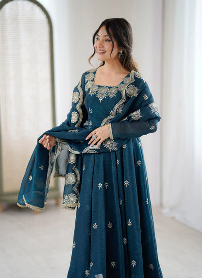 Blue Designer Embroidered Anarkali Suit