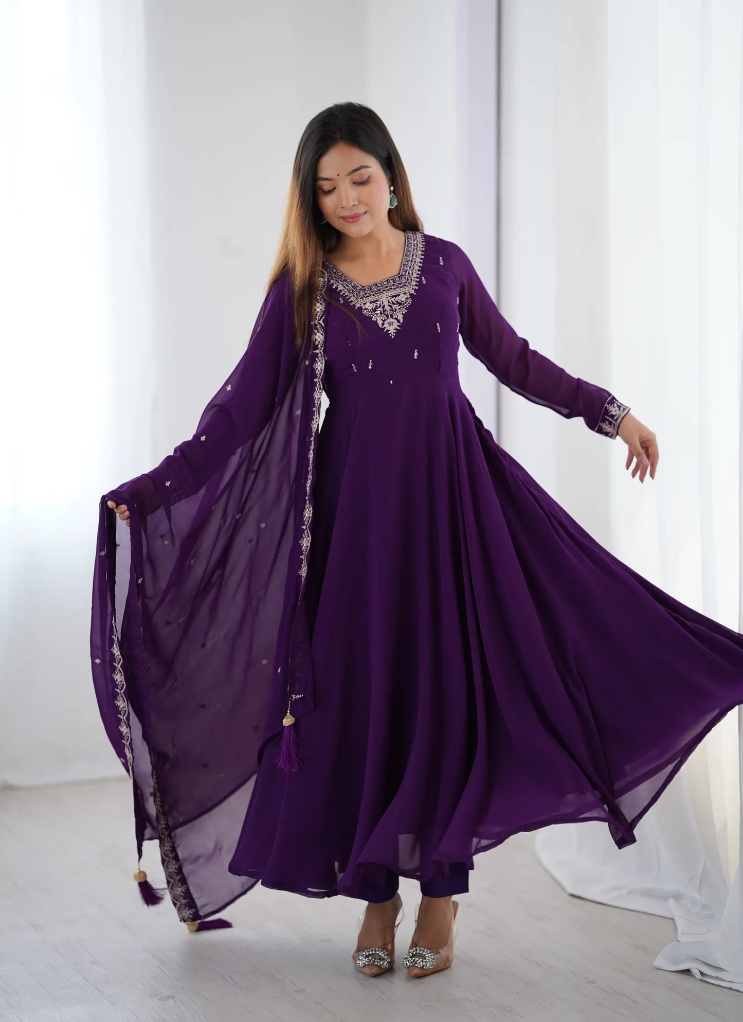 Pure Soft Fox Georgette Anarkali Purple