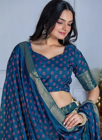 Blue Heavy Lichi Fabric Lehenga Choli