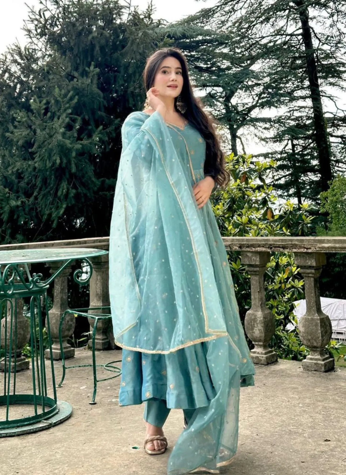 Premium Barbary Silk Designers Kurta Set Sky