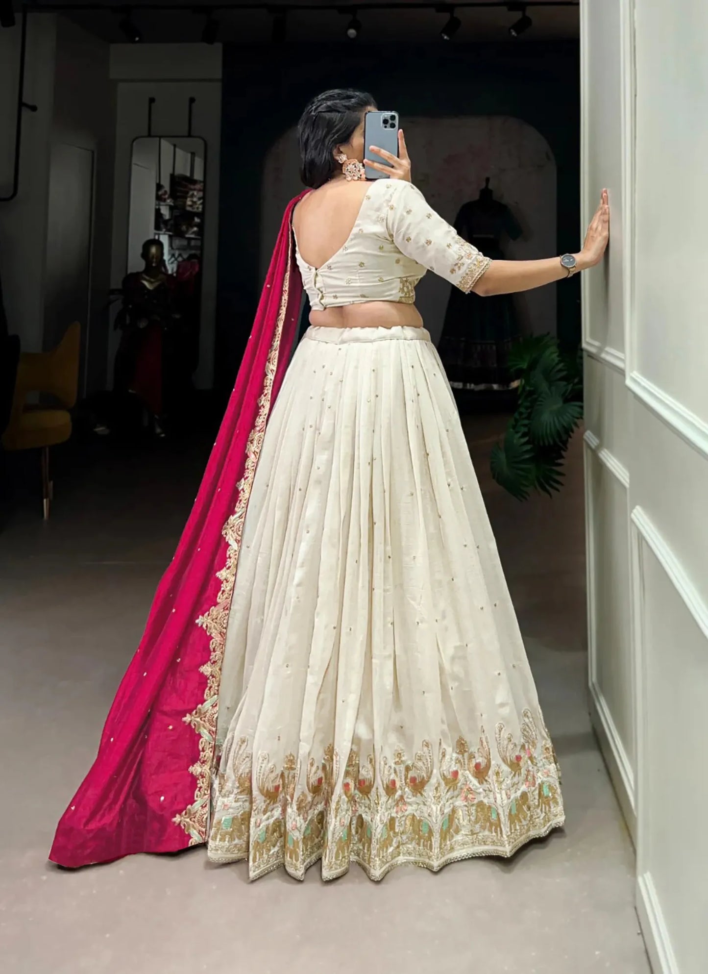 Barati Semi Stitched Lehenga Choli White