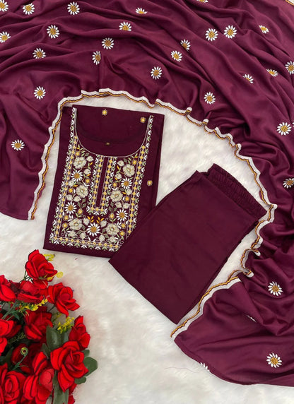 Heavy Rayon Fabric Kurta Set Wine