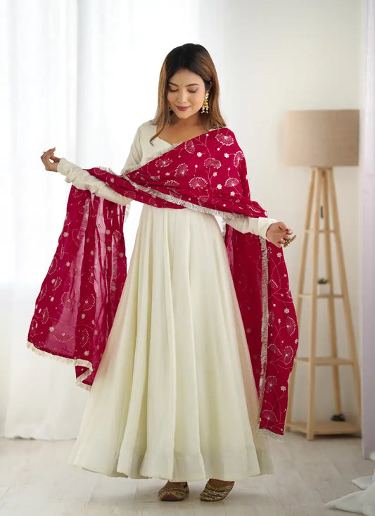 Heavy Pure Soft Vichitra Silk Anarkali Rani Dupatta