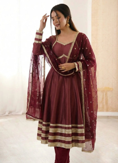 Maroon Heavy Lace Work Designer Anarkali Suit