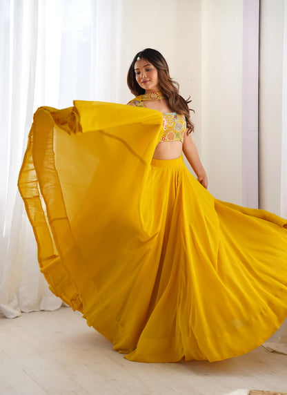 Pure Soft Fox Georgette Lehenga Choli Yellow