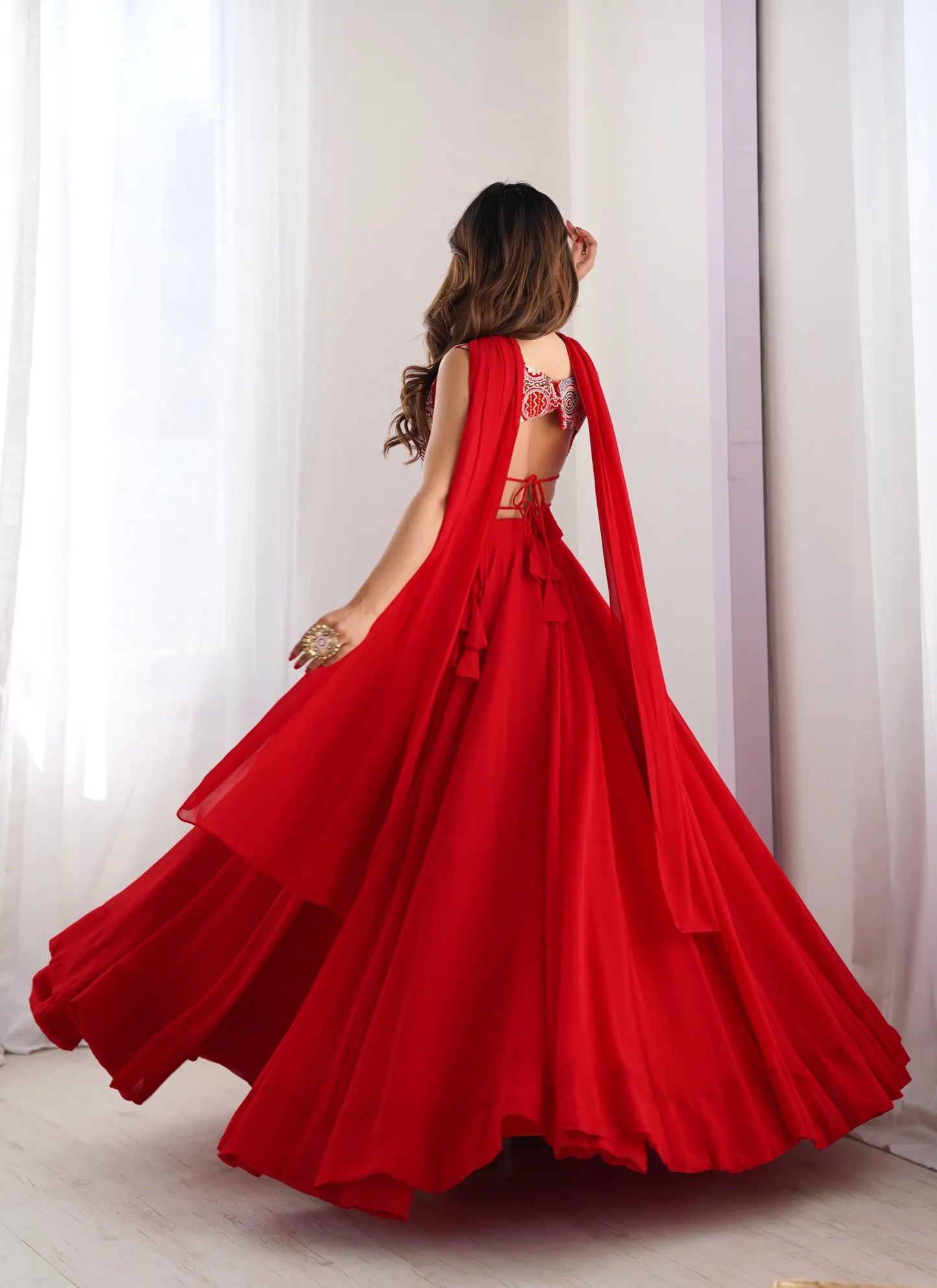 Pure Soft Fox Georgette Lehenga Choli Red