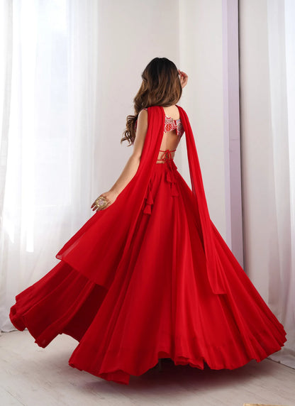 Pure Soft Fox Georgette Lehenga Choli Red