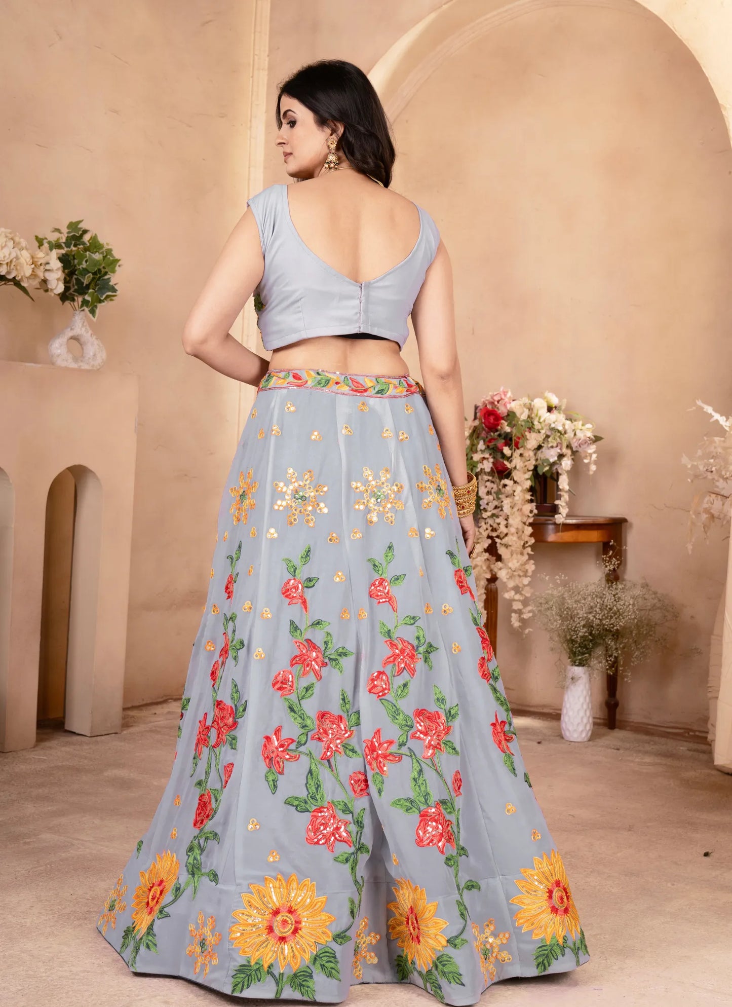 Floral Embroidery Faux Georgette Lehenga Choli