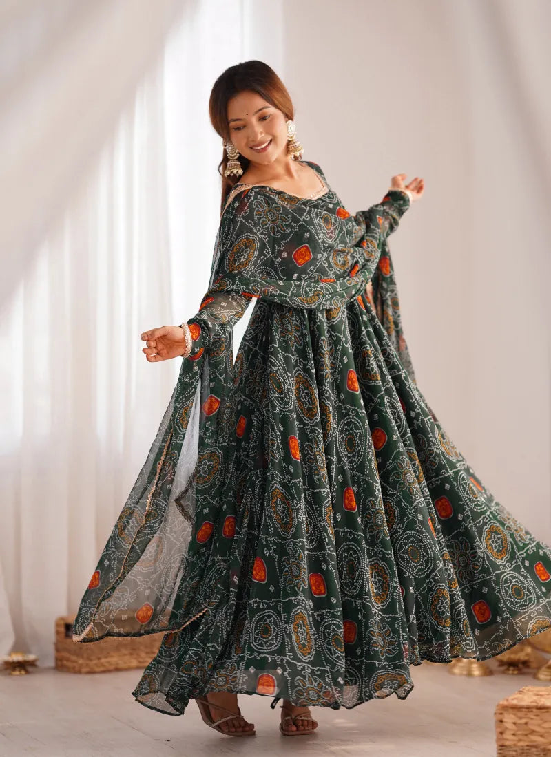 Pure Soft Lightweight Chiffon Anarkali Green