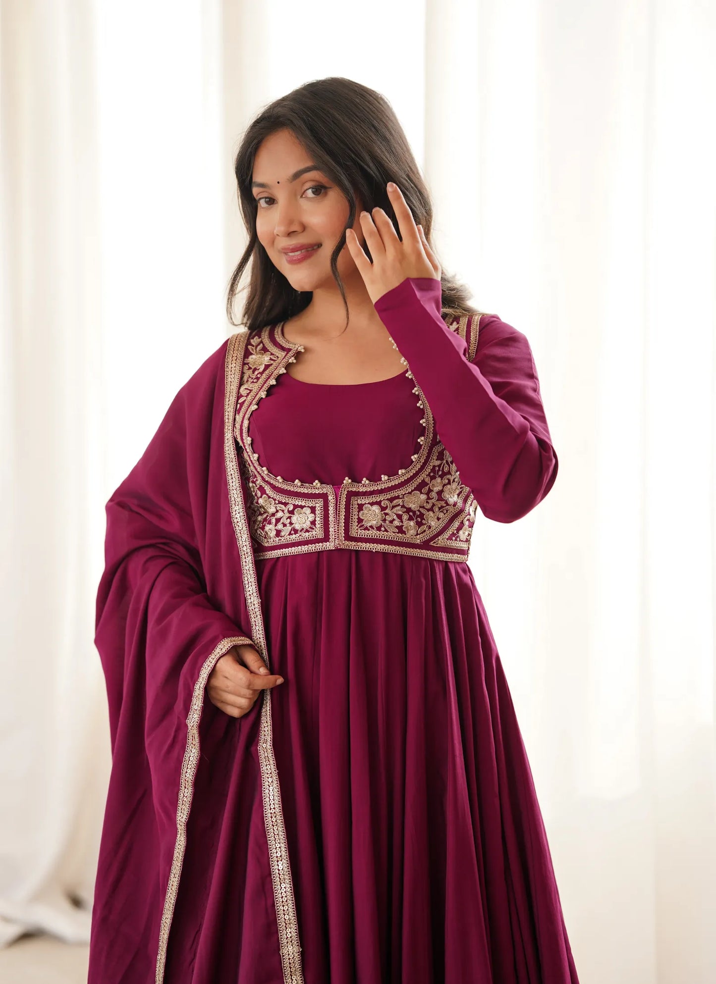 Dark Ranipink Heavy Pure Romansilk Anarkali Suit