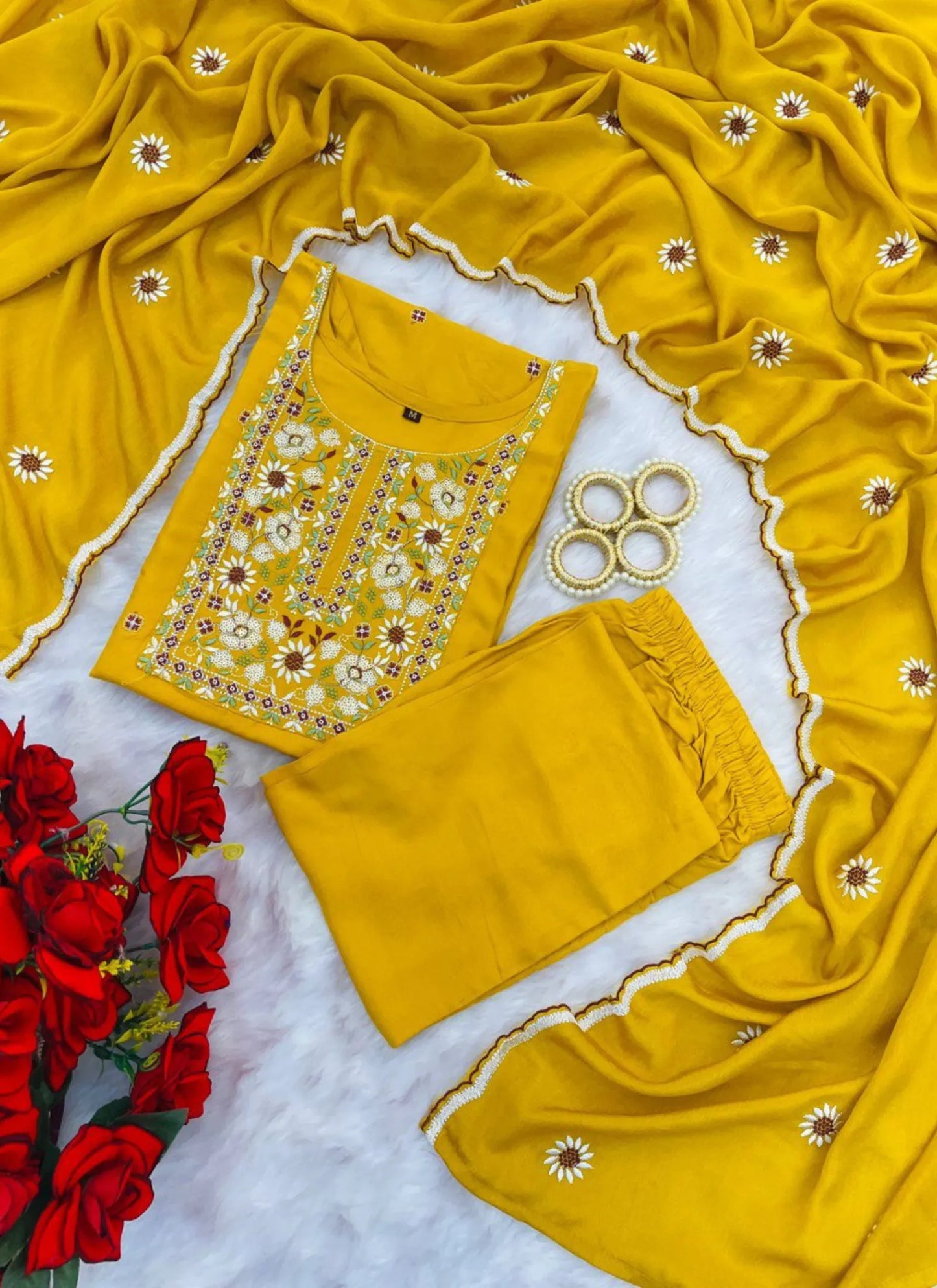 Heavy Rayon Fabric Kurta Set Yellow