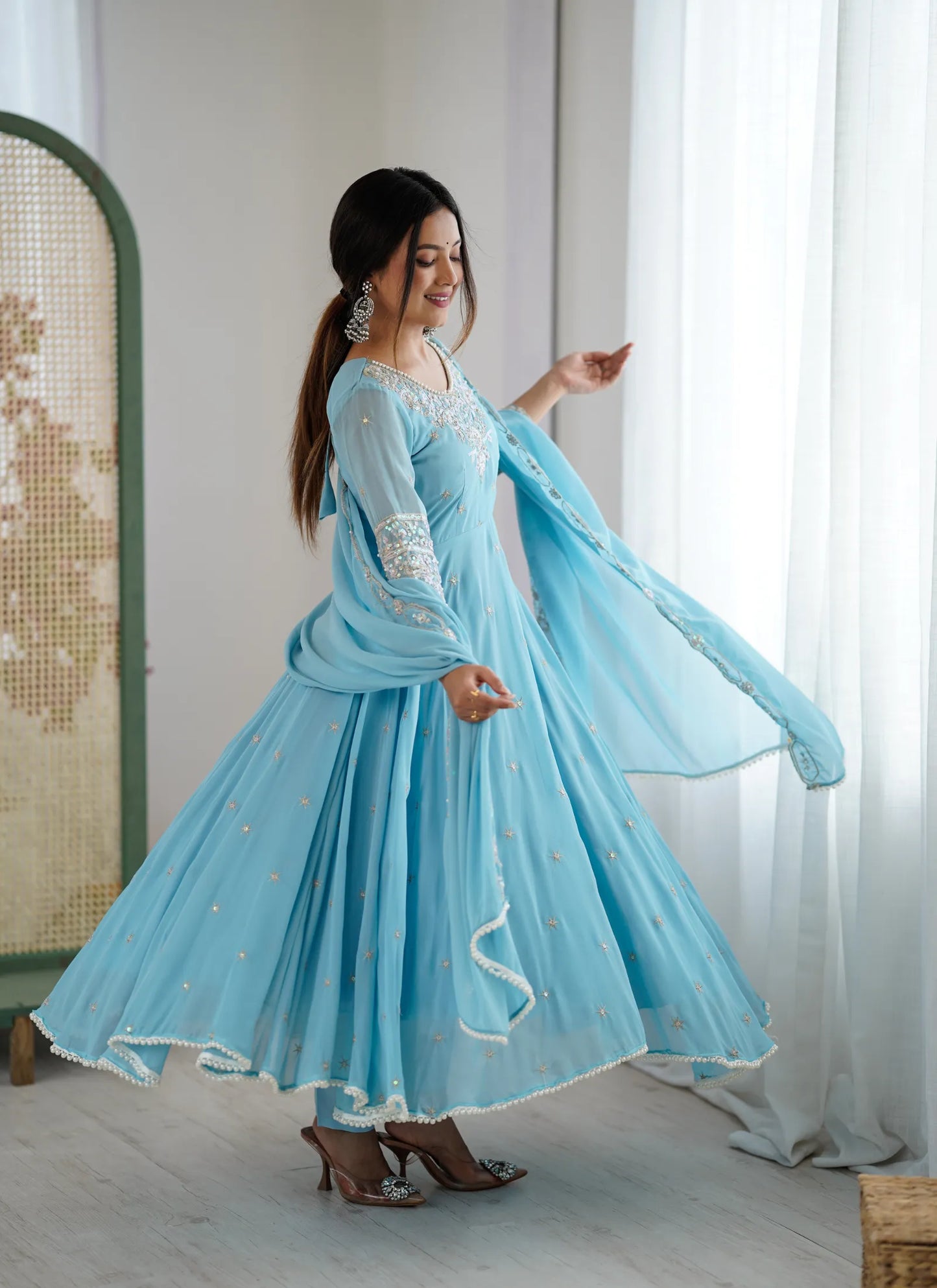 Sky Rembo Sequence Designer Anarkali Suit