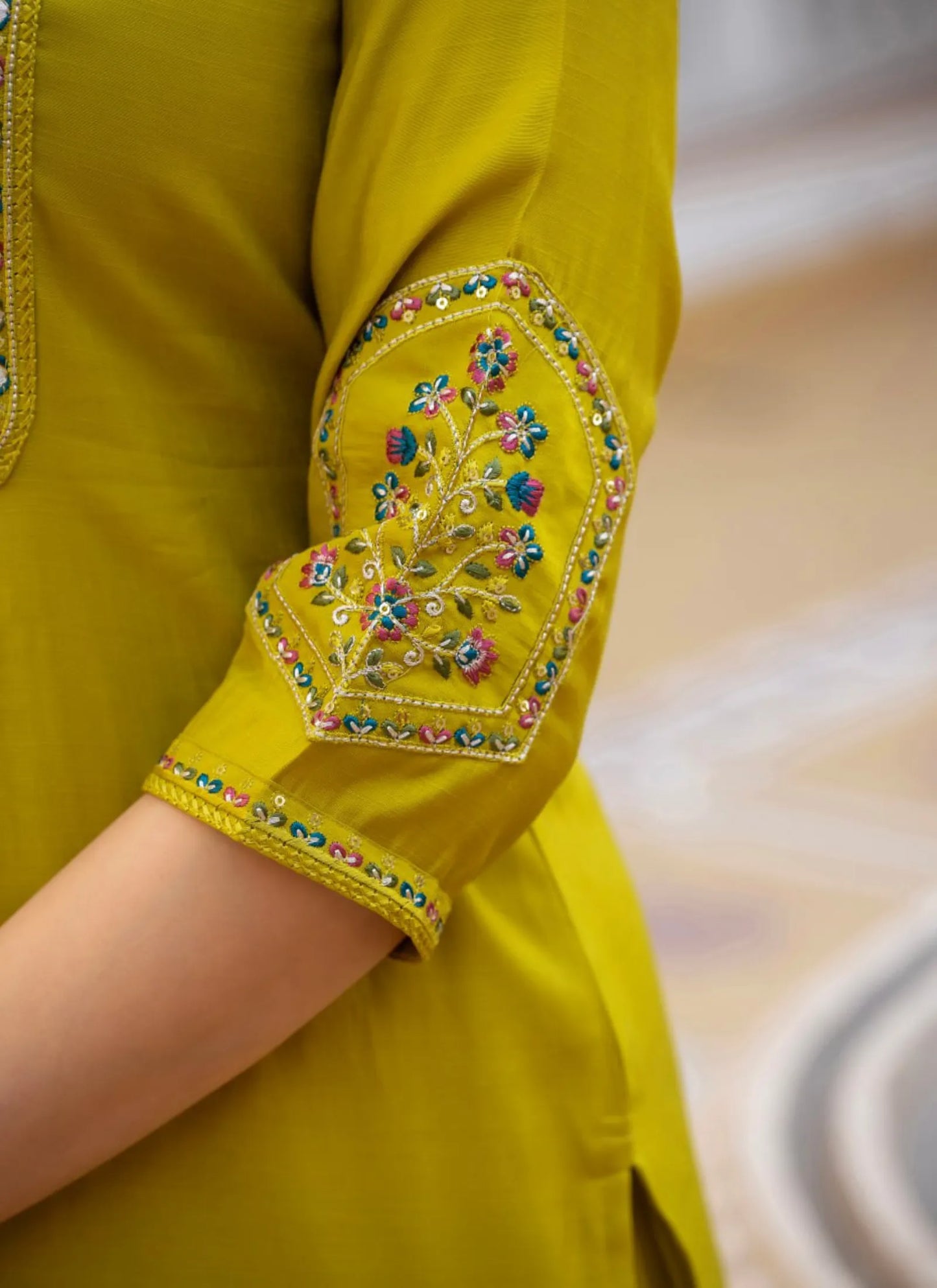 Mustard Pure Viscose Designer Kurti Set