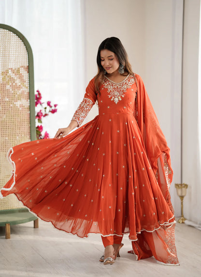 Orange Rembo Sequence Designer Anarkali Suit