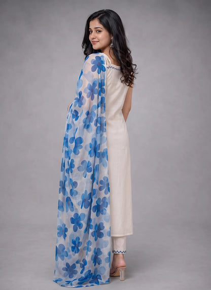 Blue Rayon Slub beautiful Suit Set