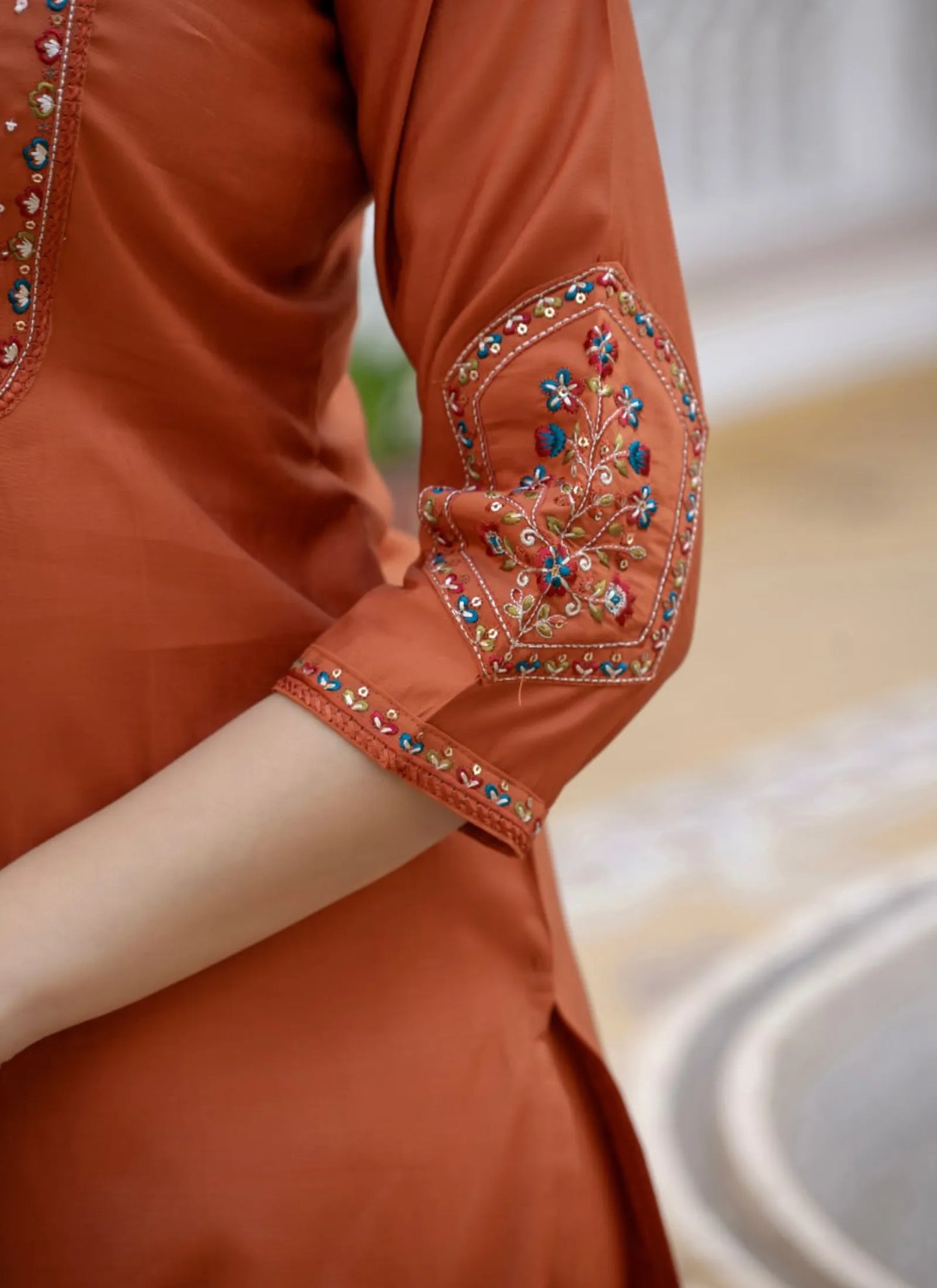 Orange Pure Viscose Designer Kurti Set