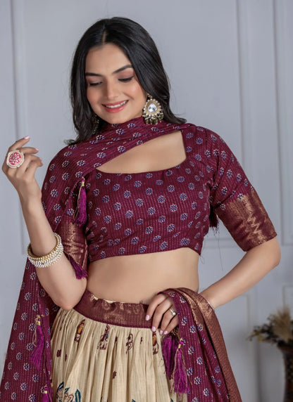 Wine Heavy Lichi Fabric Lehenga Choli
