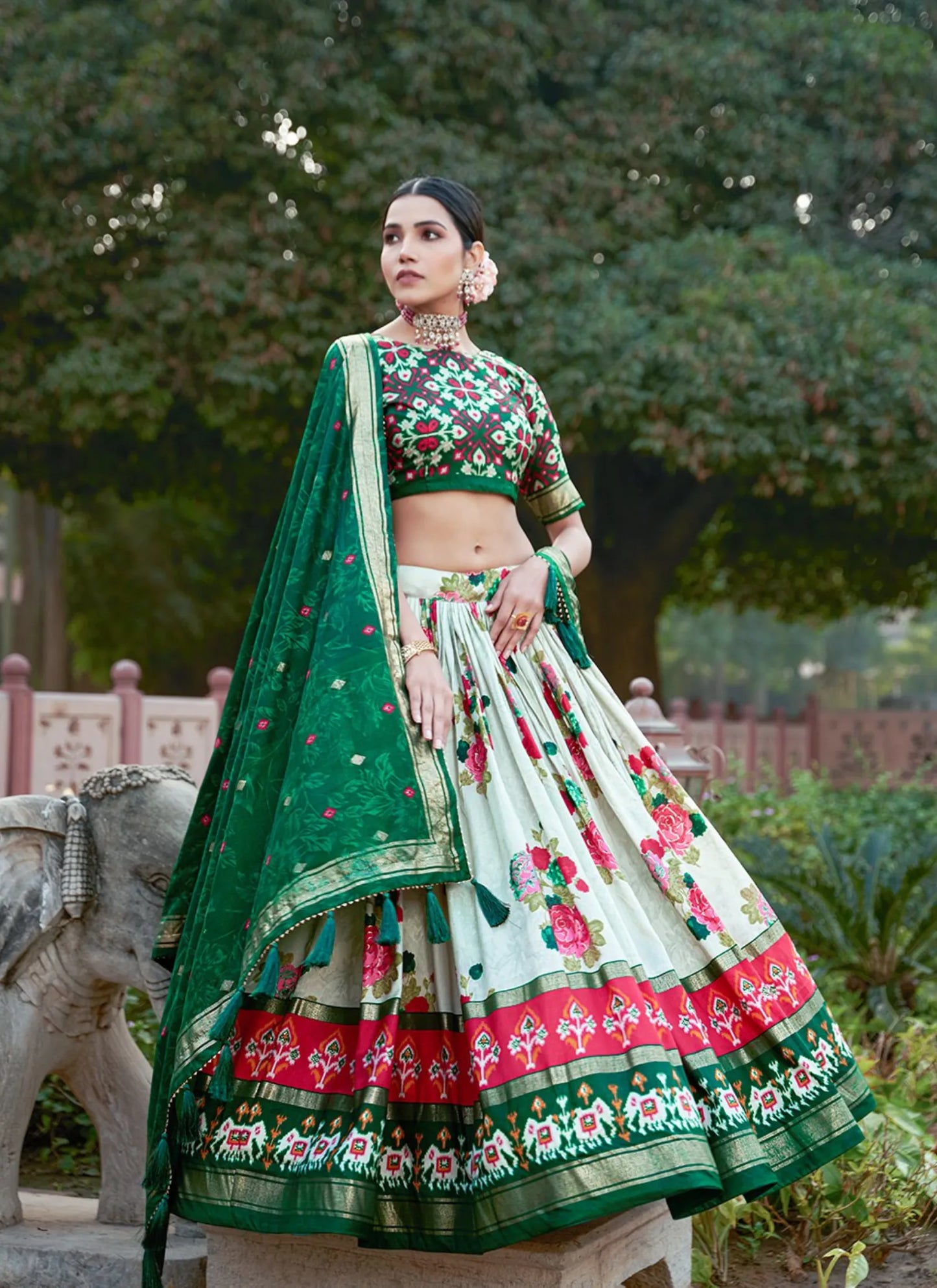 Green Floral Print Lehenga Choli