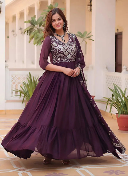 Wine Aabha Gown