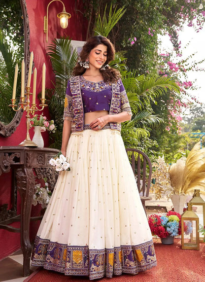 Purple Pure Vichitra Silk Embroidery Lehenga Choli