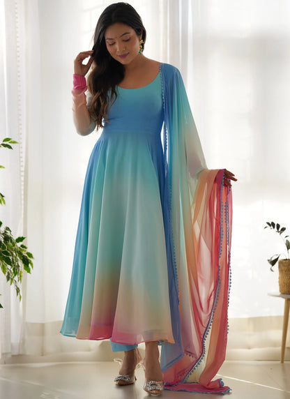 Pure Soft Georgette Anarkali Sky