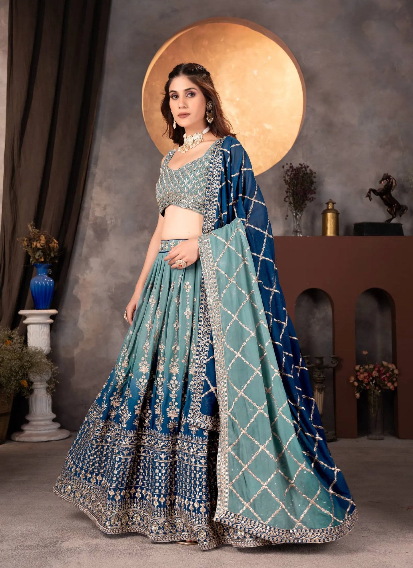Premium Faux Georgette Lehenga Choli Sky