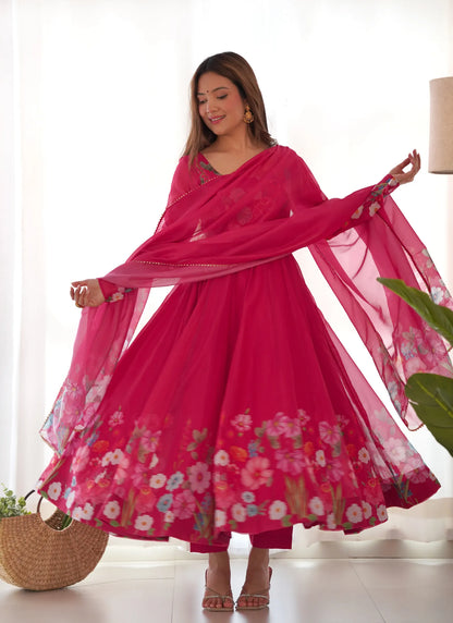 Pure Soft Organja Silk Anarkali Pink