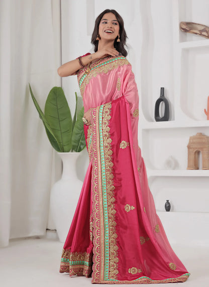 Beautiful Embroidery Silk Saree Red