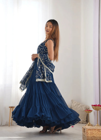 Pure Soft Georgette Anarkali Teal Blue