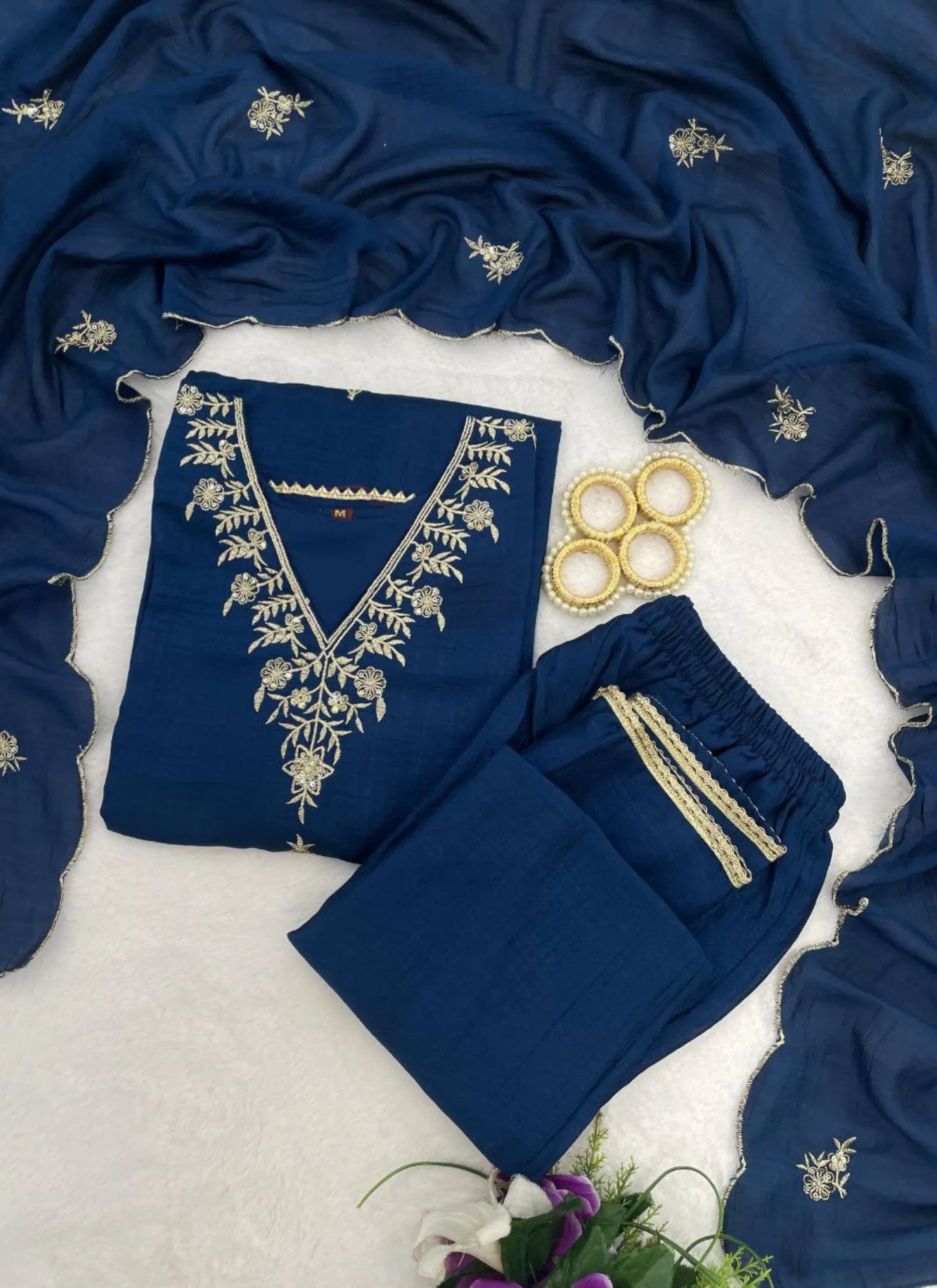 Premium Vichitra Silk Kurta Set Blue