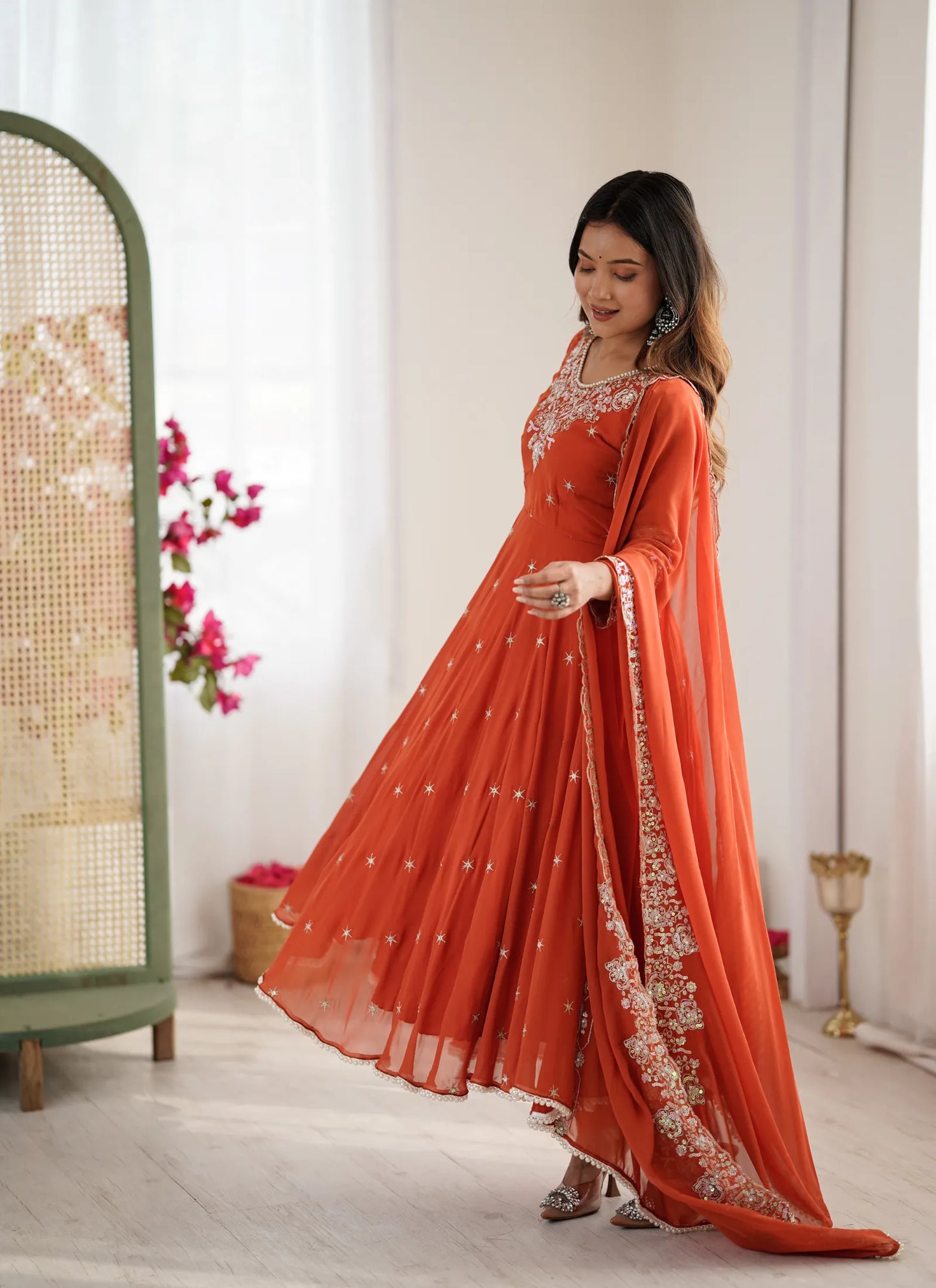 Orange Rembo Sequence Designer Anarkali Suit