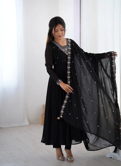 Pure Soft Fox Georgette Anarkali Black