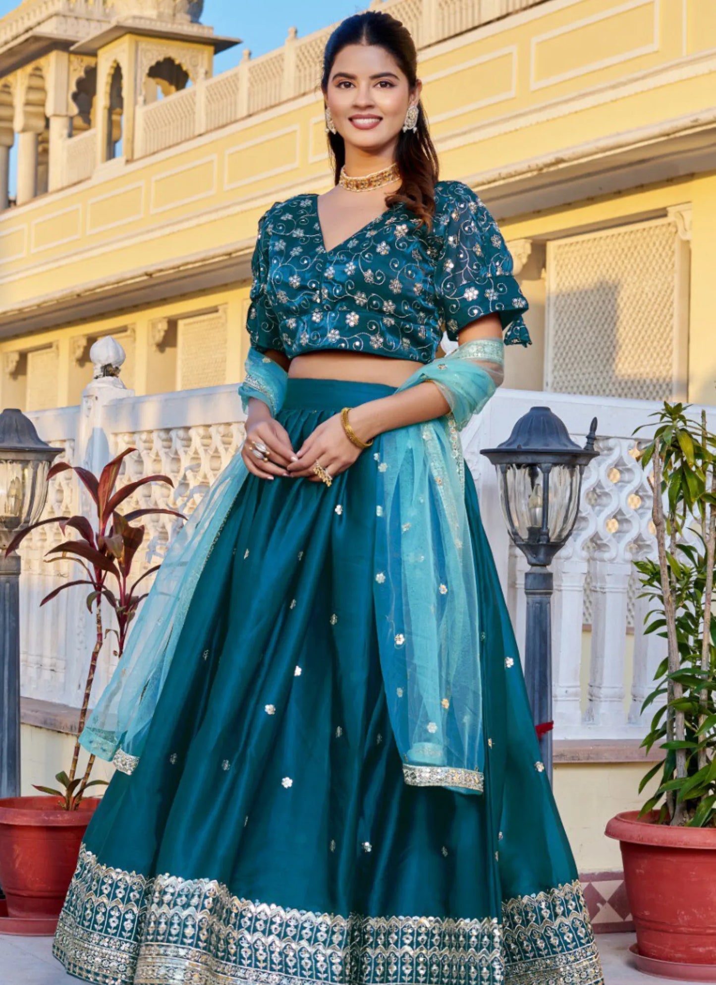 Rama Heavy Embroidery With Zari Thread Lehenga Choli