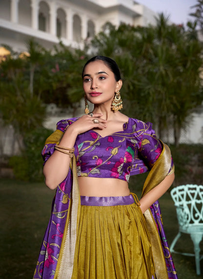 Beautiful Tusser Silk Lehenga Choli Yellow