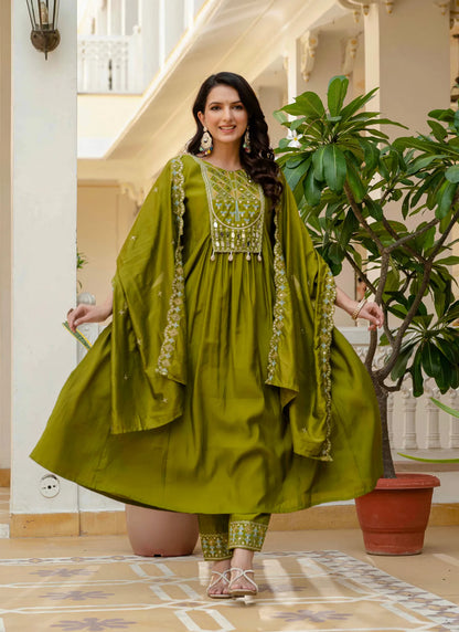 Beautiful Roman Silk Anarkali Kurti Mehndi