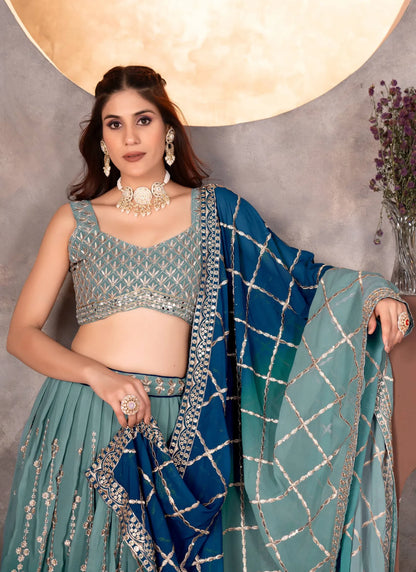 Premium Faux Georgette Lehenga Choli Sky