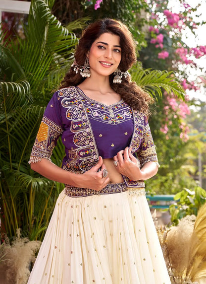 Purple Pure Vichitra Silk Embroidery Lehenga Choli