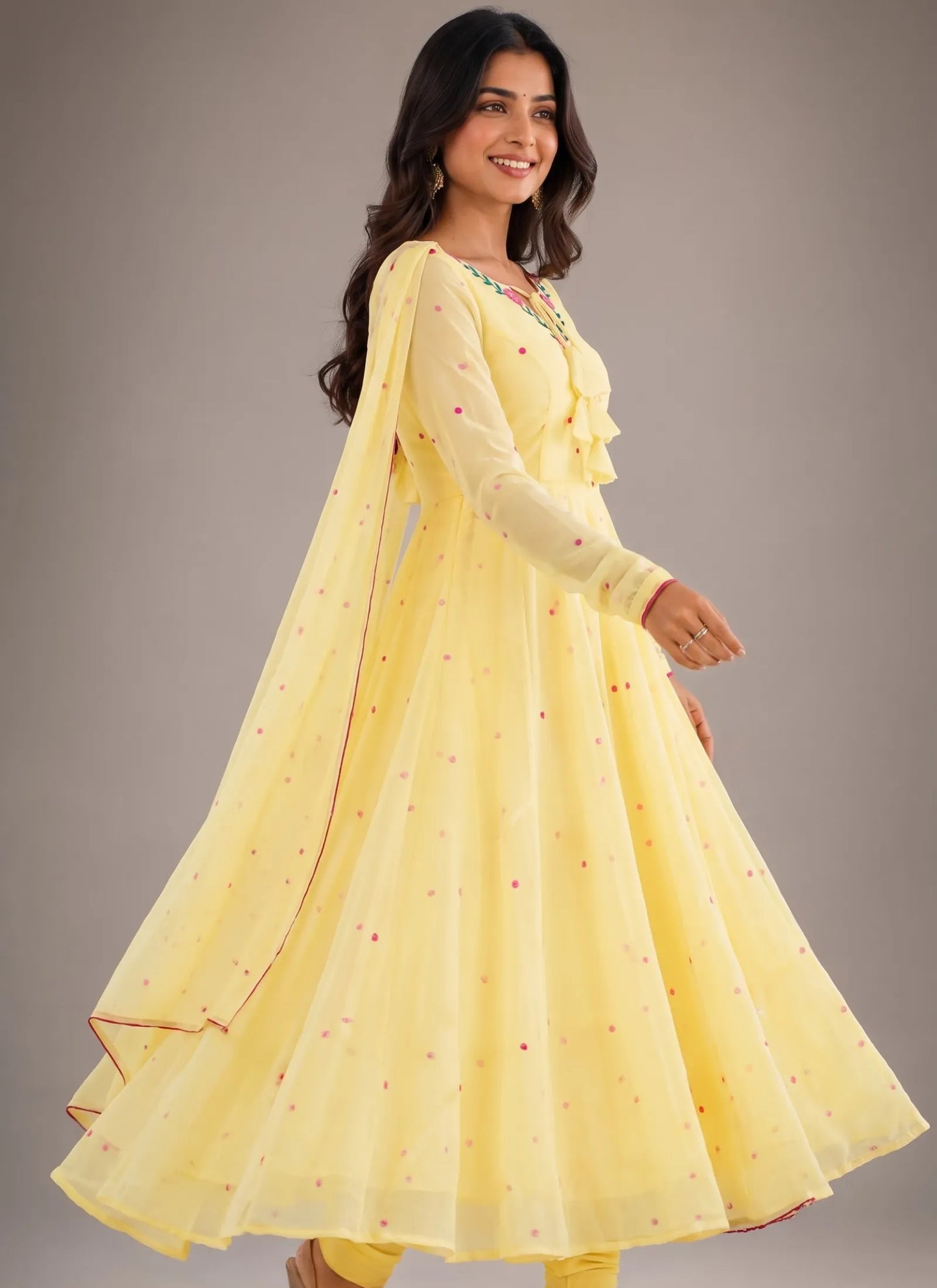 Light Yellow Heavy Faux Georgette Anarkali Suit
