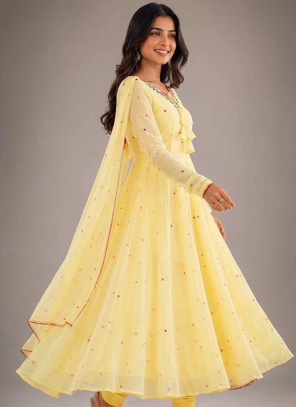Light Yellow Heavy Faux Georgette Anarkali Suit