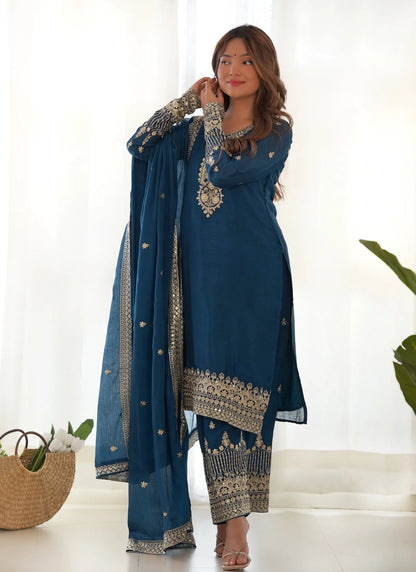 Peacock Pure Chinon Silk Kurta Set