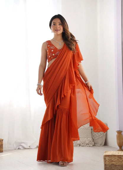 Ready To Wear Sharara Saree Orange
