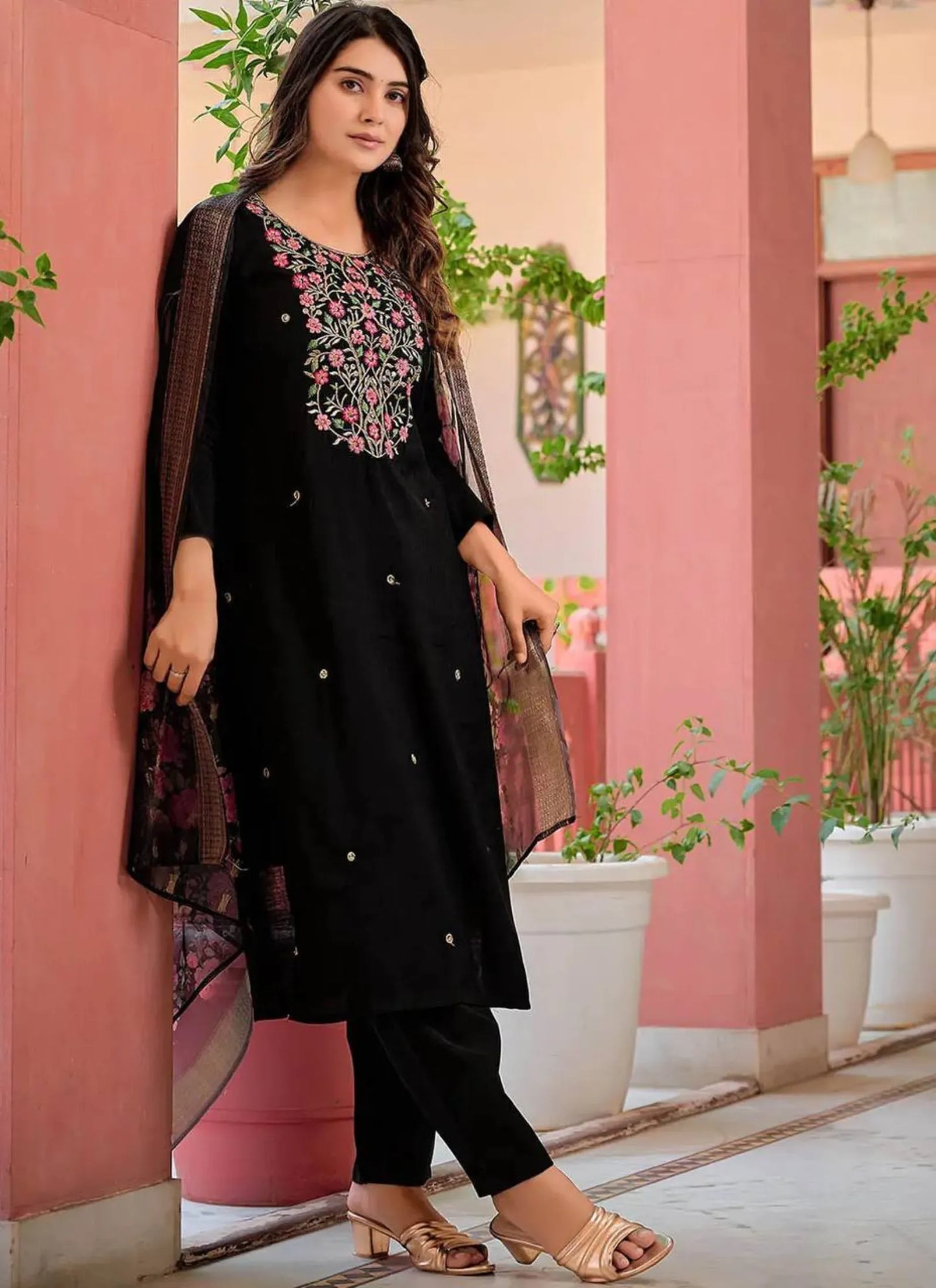 Heavy Rayon Fabric Kurta Set Black